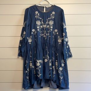 Denim Dress with white embroidery